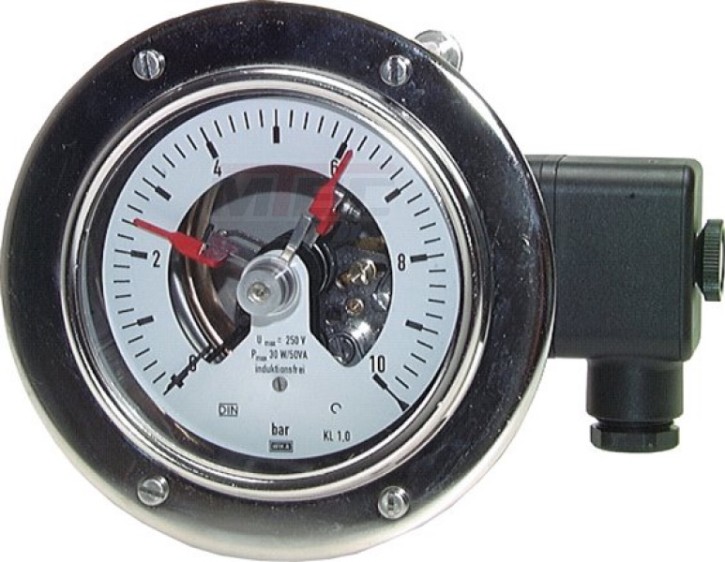 Kontaktmanometer (CrNi/Ms), waager., Ø 160mm, 0 - 1,6 bar