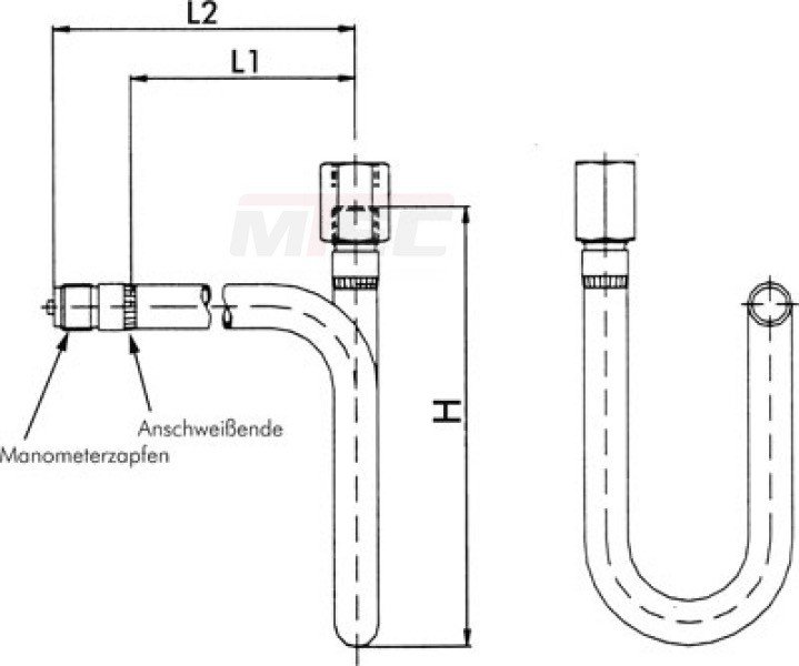 Wassersackrohr U-Form(St 35.8) Anschweißende-G 1/2" (IG)-Spa